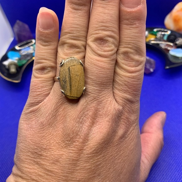 Excellent Picture Jasper Wood-Grained Ring! .925 Sterling Overlay, Size 8.75 - Picture 8 of 13